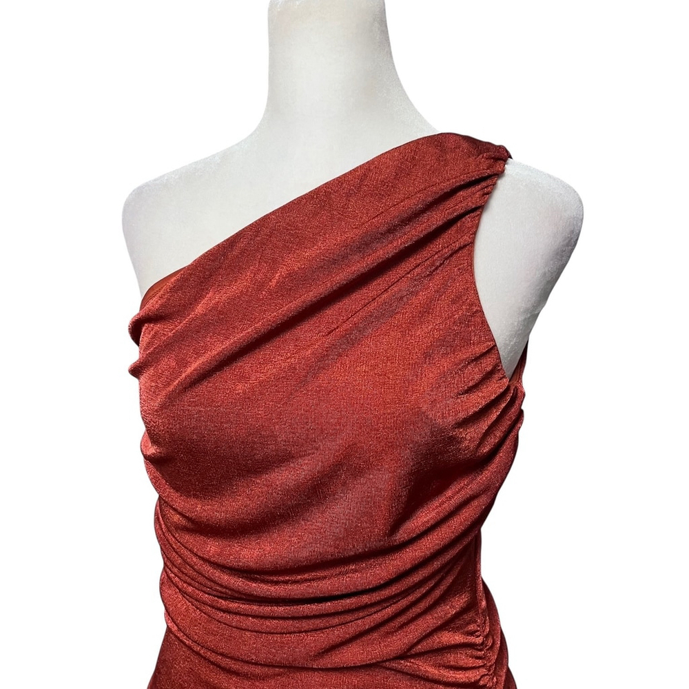 Lucy In the Sky Rust Orange One Shoulder Dress Size Medium - Picture 6 of 10